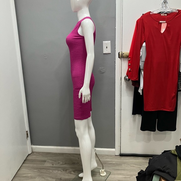 Fuchsia Textured Knit Sheath Dress with Cropped Cardigan - Picture 6 of 8